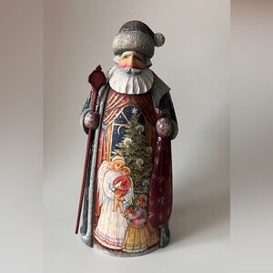 Santa Figurine 10.75” Christmas Decoration Russian Ded Moroz Hand Painted Carved
